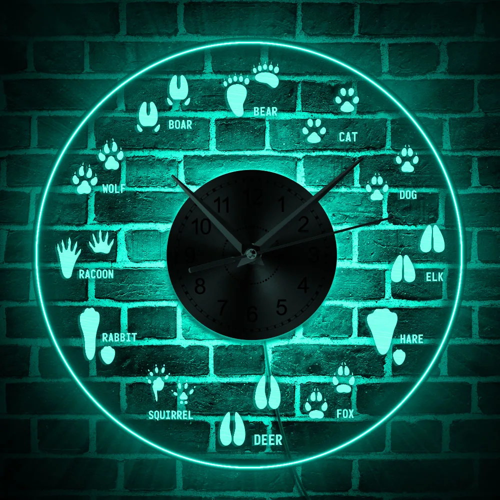 12 Different Animal Tracks Nursery Wall Clock with LED illumination Woodland Adventure Animal Footprints Field Guide LED Clock
12 Different Animal Tracks Nursery Wall Clock with LED illumination Woodland Adventure Animal Footprints Field Guide LED Clock