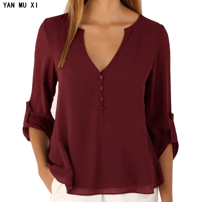 S-5XL Long sleeved V-neck loose large size chiffon shirt 2017 fashion temperament ladies button Harajuku solid color shirt
S-5XL Long sleeved V-neck loose large size chiffon shirt 2017 fashion temperament ladies button Harajuku solid color shirt