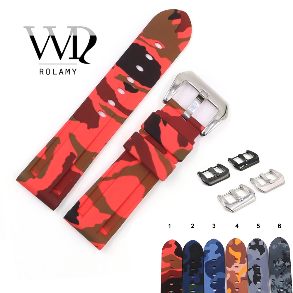 Rolamy 22 24mm Camo Red Black Grey Waterproof Silicone Rubber Replacement Watch Band Loops Strap For Panerai Luminor
Rolamy 22 24mm Camo Red Black Grey Waterproof Silicone Rubber Replacement Watch Band Loops Strap For Panerai Luminor
