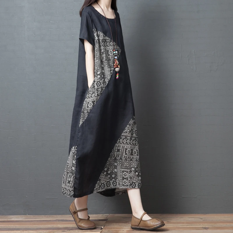 New Summer Loose Plus size Dress Vintage Casual Print Patchwork Long Dresses Cotton Linen Dress Short Sleeve Vestidos
New Summer Loose Plus size Dress Vintage Casual Print Patchwork Long Dresses Cotton Linen Dress Short Sleeve Vestidos