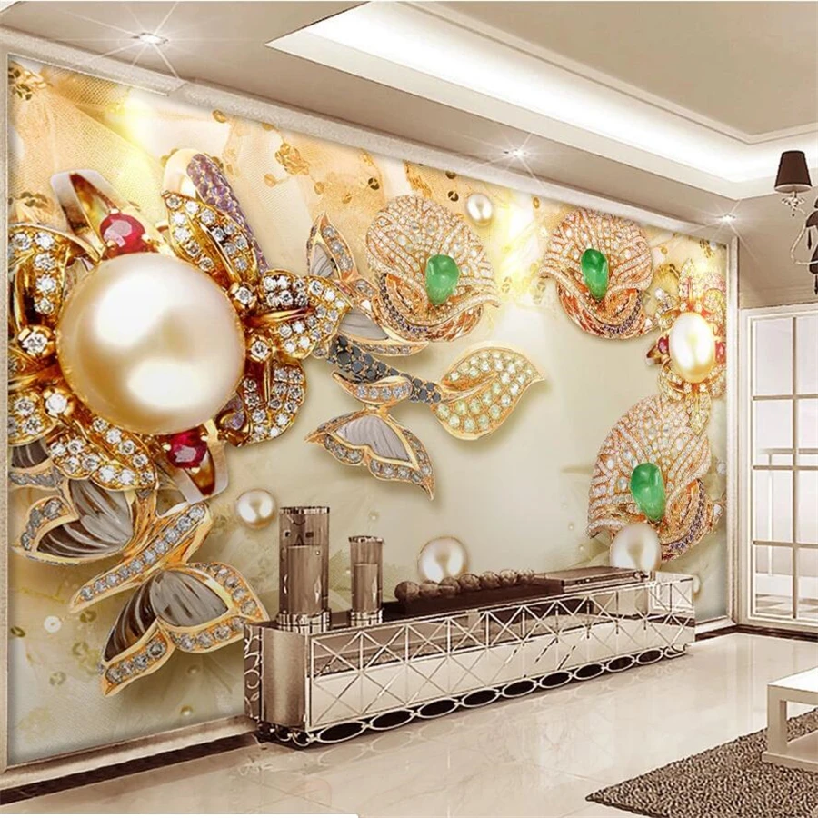 

Custom wallpaper 3D stereo photo murals gold glazed diamond flower jewelry background wall papers home decor mural 3d wallpaper