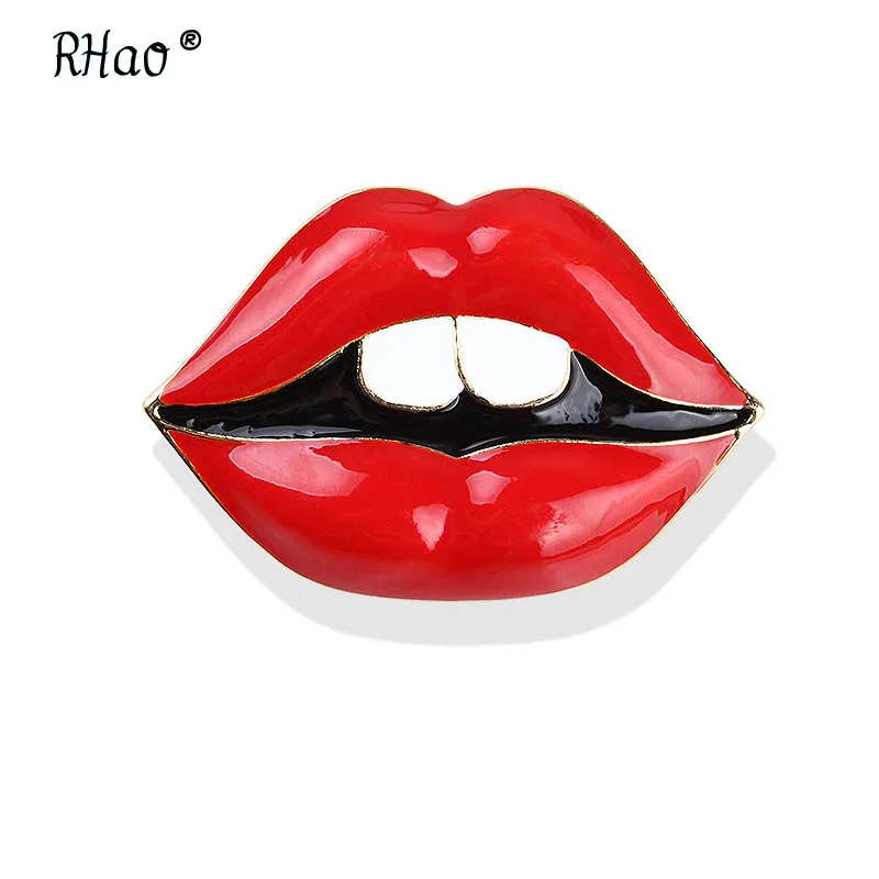 Фото RHao Сексуальная эмалированная брошь в виде красных губ с белыми зубцами забавная