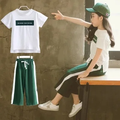 Girls' Summer Wear New Suit Big Children's Wear Short Sleeve T Shirt +pants Sports Sets 4-8 10 12 Ages Red Green Black Color
Girls' Summer Wear New Suit Big Children's Wear Short Sleeve T Shirt +pants Sports Sets 4-8 10 12 Ages Red Green Black Color