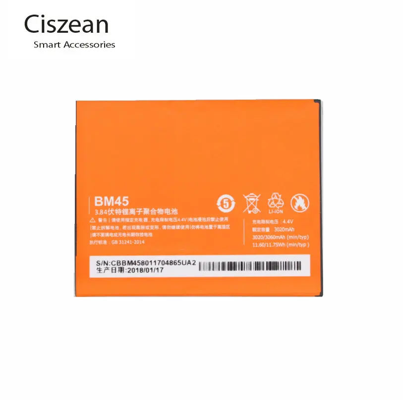 Ciszean New BM45 BM 45 3020mAH Phone Replacement Battery For Xiaomi Redmi Note 2 Hongmi Redrice Note2 Smartphone
Ciszean New BM45 BM 45 3020mAH Phone Replacement Battery For Xiaomi Redmi Note 2 Hongmi Redrice Note2 Smartphone