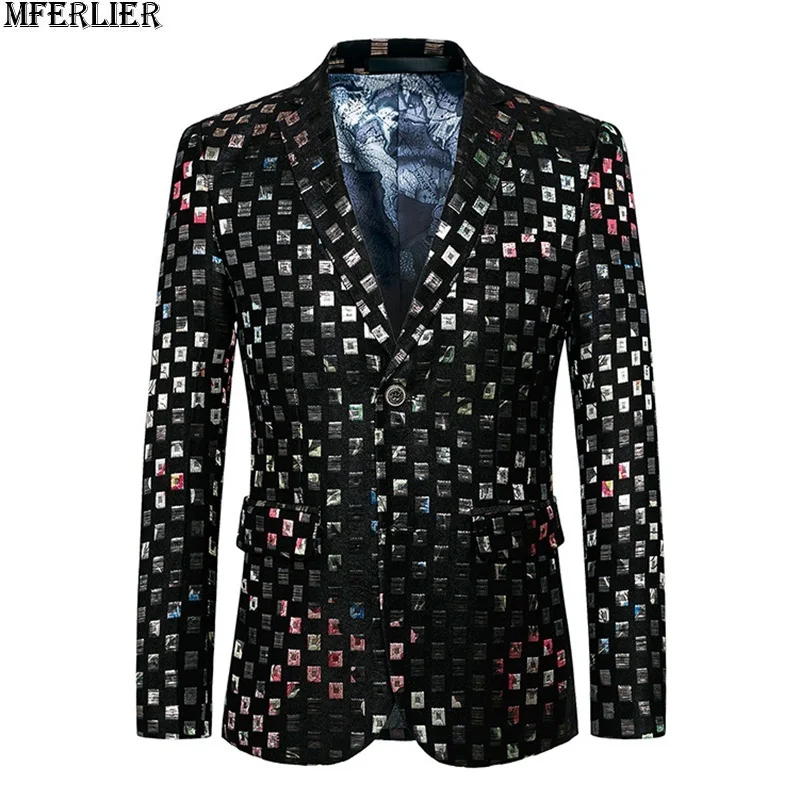 MFERLIER men wedding suit jackets coat dance stage fashion suit coat v-neck slim fit plaid novel jackets plus size 5XL 6XL 48 50
MFERLIER men wedding suit jackets coat dance stage fashion suit coat v-neck slim fit plaid novel jackets plus size 5XL 6XL 48 50