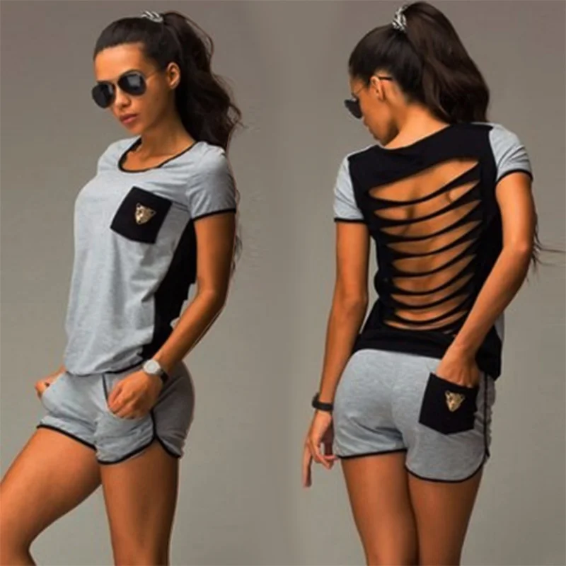 Women T-shirts Tee Backless Top Short Sleeve T-shirt Sportwear Shorts Pants Tacksuit Outfit Clothes Sets Jumpsuit Summer
Women T-shirts Tee Backless Top Short Sleeve T-shirt Sportwear Shorts Pants Tacksuit Outfit Clothes Sets Jumpsuit Summer