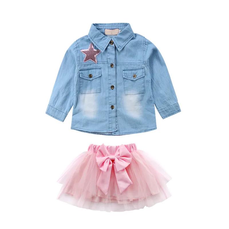 Kids Baby Girl Clothes Set 2018 Long Sleeve Denim Sequin Star Tops Shirt+ Pink Tutu Lace Skirts Dress Outfit Set Clothing Sets
Kids Baby Girl Clothes Set 2018 Long Sleeve Denim Sequin Star Tops Shirt+ Pink Tutu Lace Skirts Dress Outfit Set Clothing Sets
