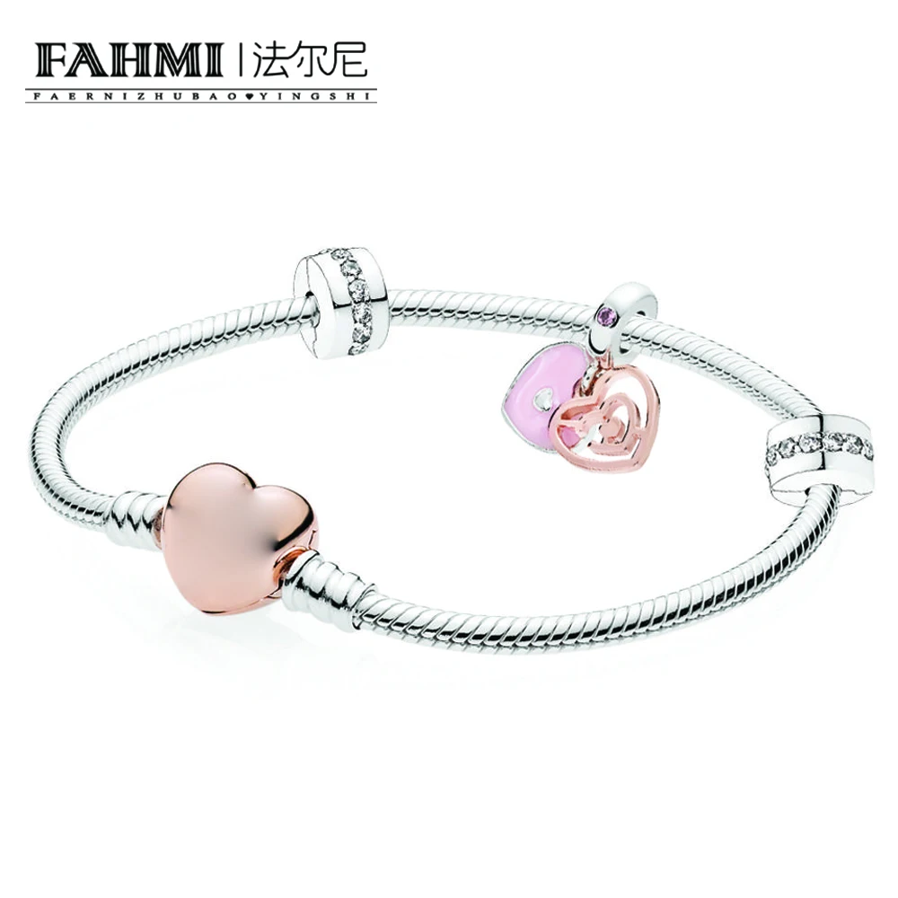 

FAHMI 100% 925 Sterling Silver Romantic Valentine's Day B801090 Labyrinth Double Heart Bracelet Gift Set Elegant Jewelry
