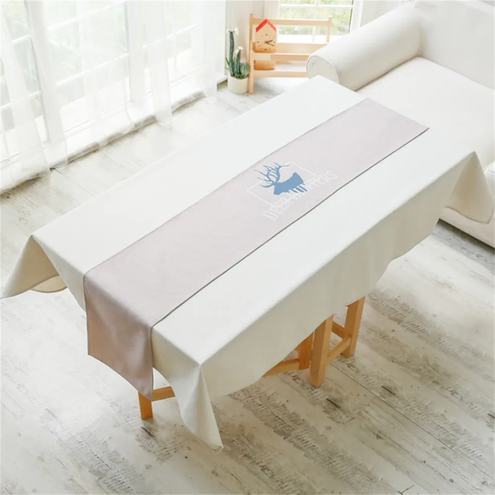 

XIAOKENAI Table Runner Cotton Linen Modern Fresh Simple Literary Table Flag Printing Decorative Runner Deer