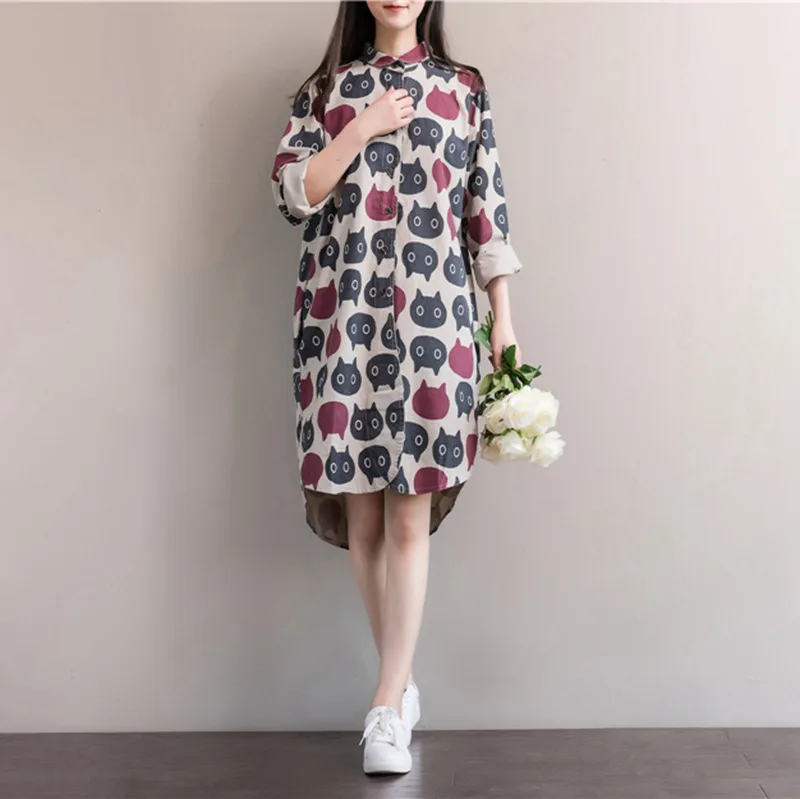 Women Dress Winter Autumn Long Sleeve Tshirt Dress Turn Down Collar Dresses Casual Owl Print Vintage Dress
Women Dress Winter Autumn Long Sleeve Tshirt Dress Turn Down Collar Dresses Casual Owl Print Vintage Dress