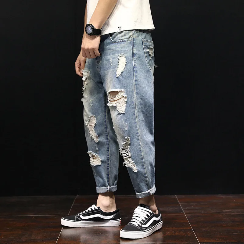 New Summer Loose Men's Harem Pants Jeans Fashion Casual Washed Ripped Distressed Holes Jeans Denim Trousers Large Size 28-42
New Summer Loose Men's Harem Pants Jeans Fashion Casual Washed Ripped Distressed Holes Jeans Denim Trousers Large Size 28-42