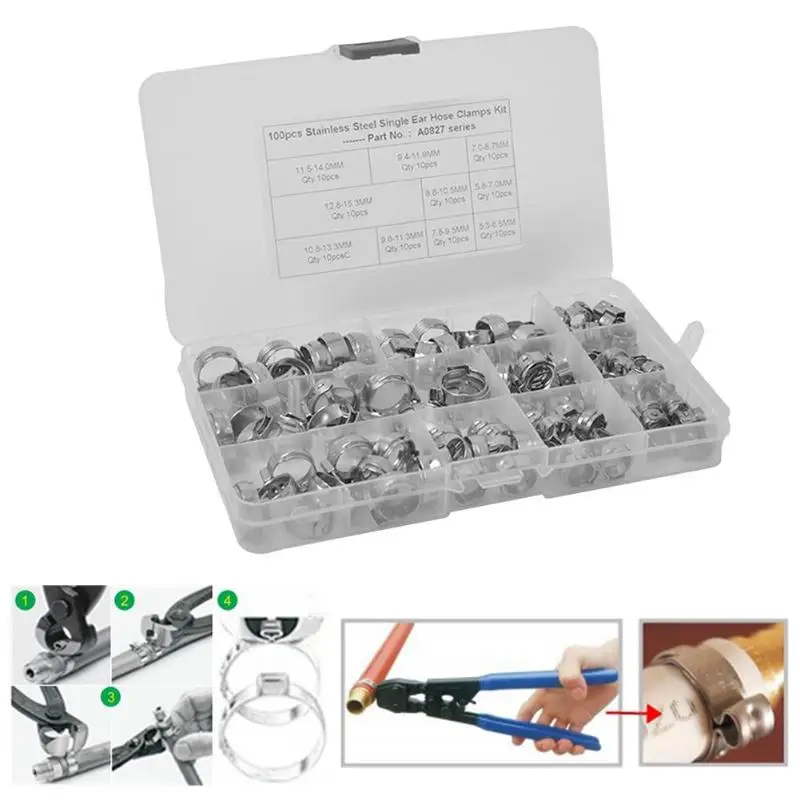 VODOOL 100pcs Air Pipe O Clips Box 10 Size Stainless Steel Fuel Pipe Clips Auto Car Repair Tool Kit Single Ear Hose Clamps
VODOOL 100pcs Air Pipe O Clips Box 10 Size Stainless Steel Fuel Pipe Clips Auto Car Repair Tool Kit Single Ear Hose Clamps