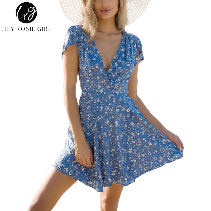 Lily Rosie Girl Blue Floral Print Summer Beach Dress Boho Style Deep V Neck Short Sleeve Sexy Party Mini Wrap Dresses Vestidos
Lily Rosie Girl Blue Floral Print Summer Beach Dress Boho Style Deep V Neck Short Sleeve Sexy Party Mini Wrap Dresses Vestidos