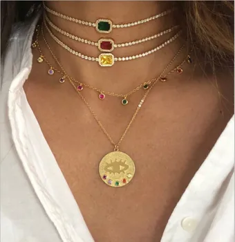 Gold color Big Round Coin necklace 41+5cm chain engraved evil eye rainbow cz fashion classic jewelry collar
Gold color Big Round Coin necklace 41+5cm chain engraved evil eye rainbow cz fashion classic jewelry collar