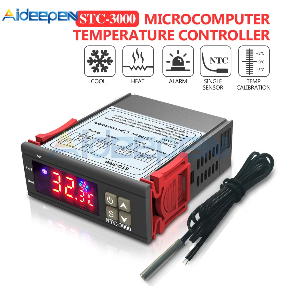 STC-3000 DC 24V 10A LED Digital Temperature Controller Thermostat Thermometer Temperature Control Switch Sensor Heating Cooling
STC-3000 DC 24V 10A LED Digital Temperature Controller Thermostat Thermometer Temperature Control Switch Sensor Heating Cooling