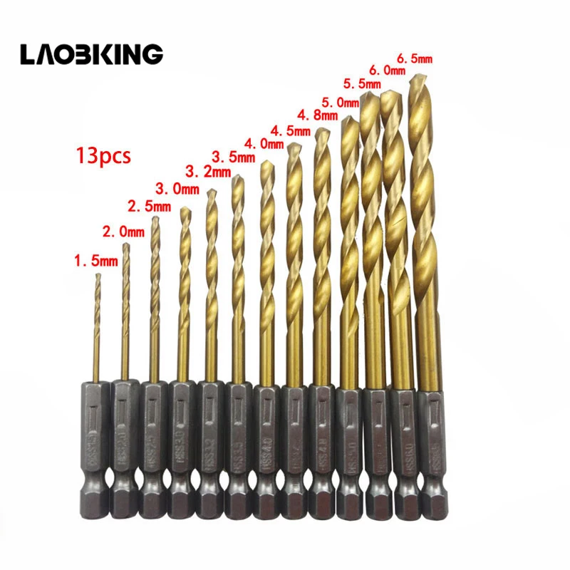13pcs HSS Drill Bit For Metal Titanium Coated Twist Drill Set 1.5 ~ 6.5mm with 1/4" Hex Shank Hex Screw Woodworking
13pcs HSS Drill Bit For Metal Titanium Coated Twist Drill Set 1.5 ~ 6.5mm with 1/4" Hex Shank Hex Screw Woodworking