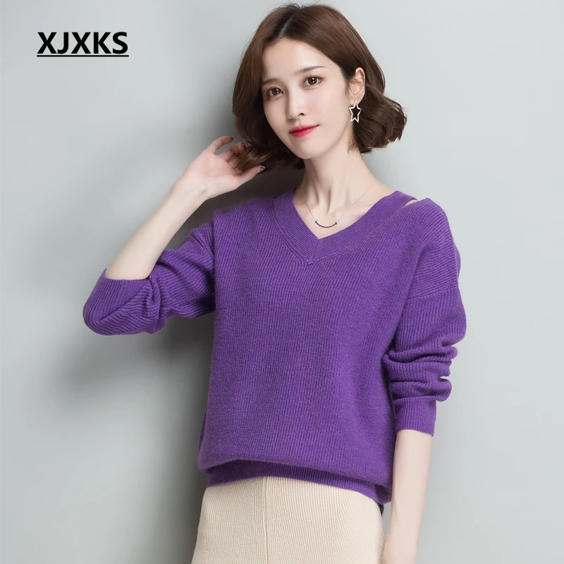 XJXKS Loose Womens Knit Sweaters Tops Drop-shoulder Sweater Collar Solid Pullovers Casual Spring Autumn Young Lady Sweaters
XJXKS Loose Womens Knit Sweaters Tops Drop-shoulder Sweater Collar Solid Pullovers Casual Spring Autumn Young Lady Sweaters