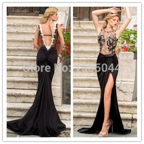 2014 New Sexy Scoop Sleeveless Backless Split Side Floor Length Chiffon See Through Mermaid Evening Dresses Evening Gown 2015
2014 New Sexy Scoop Sleeveless Backless Split Side Floor Length Chiffon See Through Mermaid Evening Dresses Evening Gown 2015