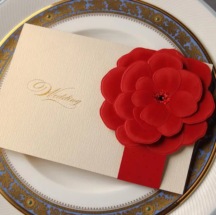100pcs Wedding Supplies Luxurious 3D Red Flower Crystal Customized Printing Wedding Invitations Cards
100pcs Wedding Supplies Luxurious 3D Red Flower Crystal Customized Printing Wedding Invitations Cards