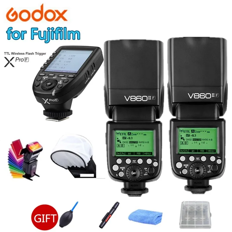 2X Godox V860II-F V860II TTL HSS 1/8000s Speedlite Flash Li-ion Battery + XPRO-F Trigger for Fujifilm X-Pro2 1 X-T20 X-T10
2X Godox V860II-F V860II TTL HSS 1/8000s Speedlite Flash Li-ion Battery + XPRO-F Trigger for Fujifilm X-Pro2 1 X-T20 X-T10