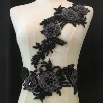 2020-Style Deluxe Rhinestone bead with 3D artificial flower, handmade rhinestone applique, black bead applique with grey flower
2020-Style Deluxe Rhinestone bead with 3D artificial flower, handmade rhinestone applique, black bead applique with grey flower