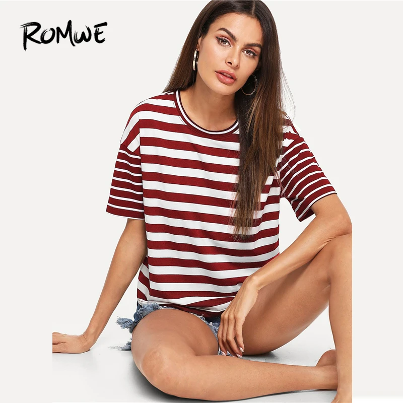 ROMWE Striped Print Tee 2019 Stylish Short Sleeve Round Neck Tees Burgundy New Design Women Clothes Summer T Shirt
ROMWE Striped Print Tee 2019 Stylish Short Sleeve Round Neck Tees Burgundy New Design Women Clothes Summer T Shirt