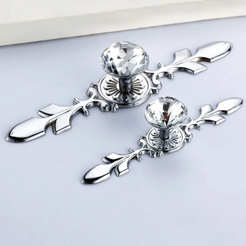 Image Sliver Glass Diamond Crystal Shoebox Cabinet Closet Knobs Home Door Drawer Wardrobe Pull Handles With Screws