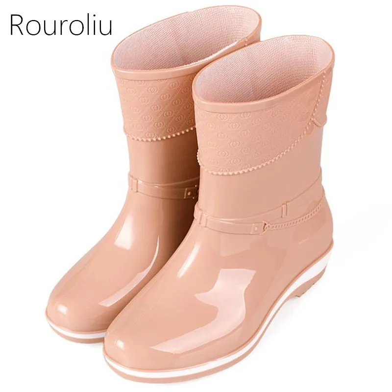 Rouroliu Women Solid Color Mid-Calf Rainboots Non-Slip PVC Waterproof Water Shoes Woman Slip-on Wellies RB244
Rouroliu Women Solid Color Mid-Calf Rainboots Non-Slip PVC Waterproof Water Shoes Woman Slip-on Wellies RB244