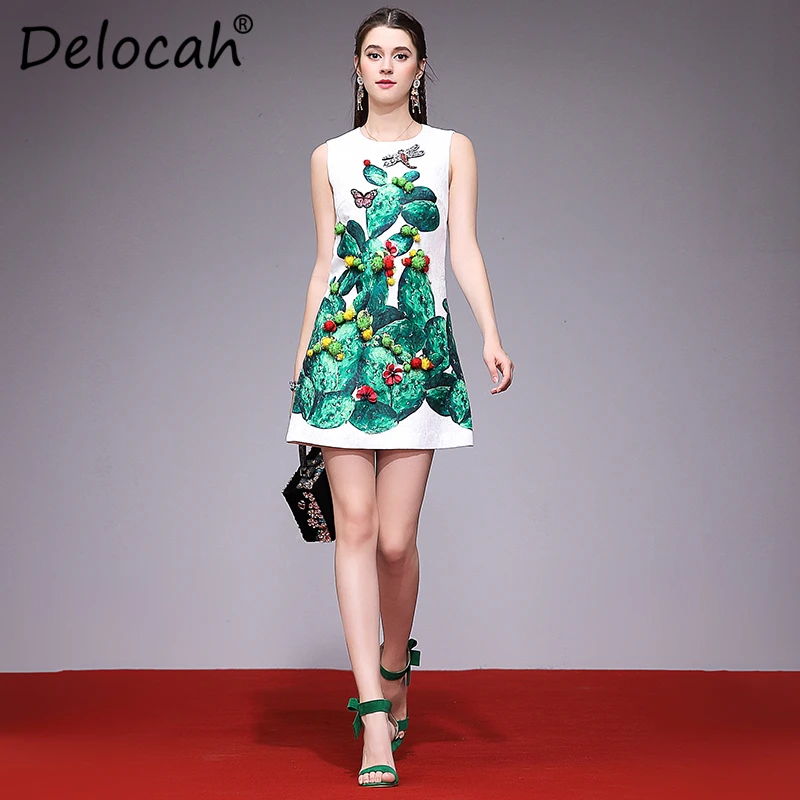 Delocah Women Spring Summer Dress Runway Fashion Designer Sleeveless Gorgeous Beading Cactus Printed Slim Modern A-Line Dresses
Delocah Women Spring Summer Dress Runway Fashion Designer Sleeveless Gorgeous Beading Cactus Printed Slim Modern A-Line Dresses