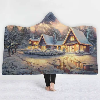 

Christmas Theme Pattern Hooded Blanket Soft Plush Fashion Cape Hat Throwing Sherpa Blanket Bedding Home Decor