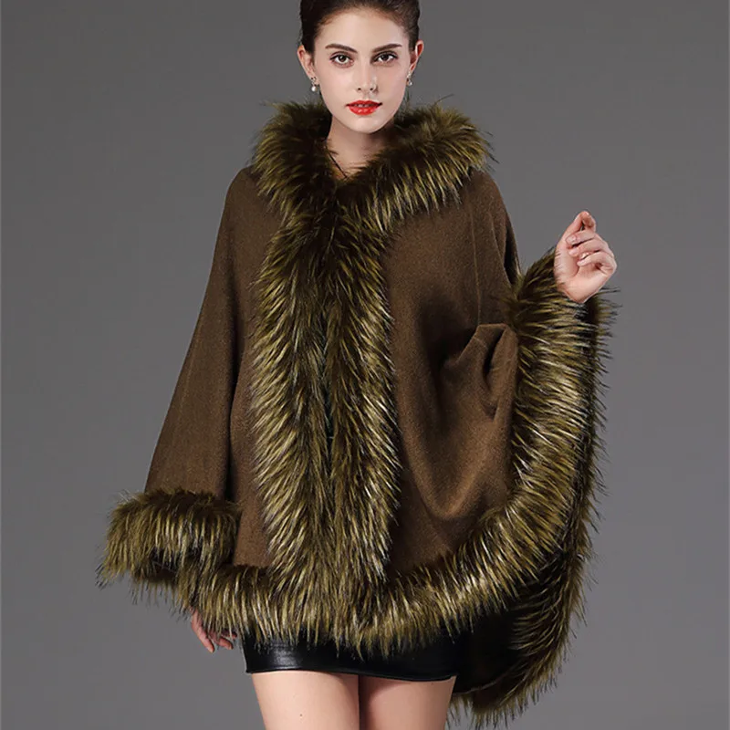 2018 Autumn Winter Women's knit Cape Shawl Coat Hooded Top Faux raccoon fur edge Cardigan Cloak Loose Female Sweaters OKXGNZ2057
2018 Autumn Winter Women's knit Cape Shawl Coat Hooded Top Faux raccoon fur edge Cardigan Cloak Loose Female Sweaters OKXGNZ2057