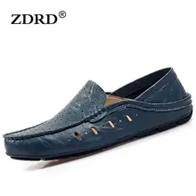 2017 New Arrival Summer Men Flats Shoes Top Quality Cow Split Men Driving Shoes Breathable Round Toe Slip-On Men Leisure Shoes