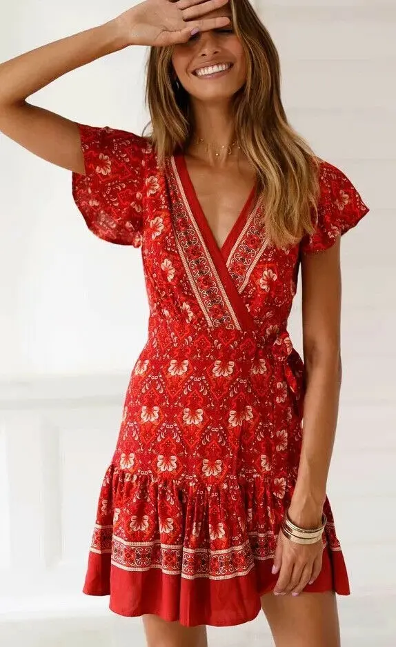 2019 Hot Sale Sexy Women Bohemia Flower Print Party Clubwear Short Sleeve Dress V-Neck Casual Summer Beach Bodycon Mini Dress
2019 Hot Sale Sexy Women Bohemia Flower Print Party Clubwear Short Sleeve Dress V-Neck Casual Summer Beach Bodycon Mini Dress