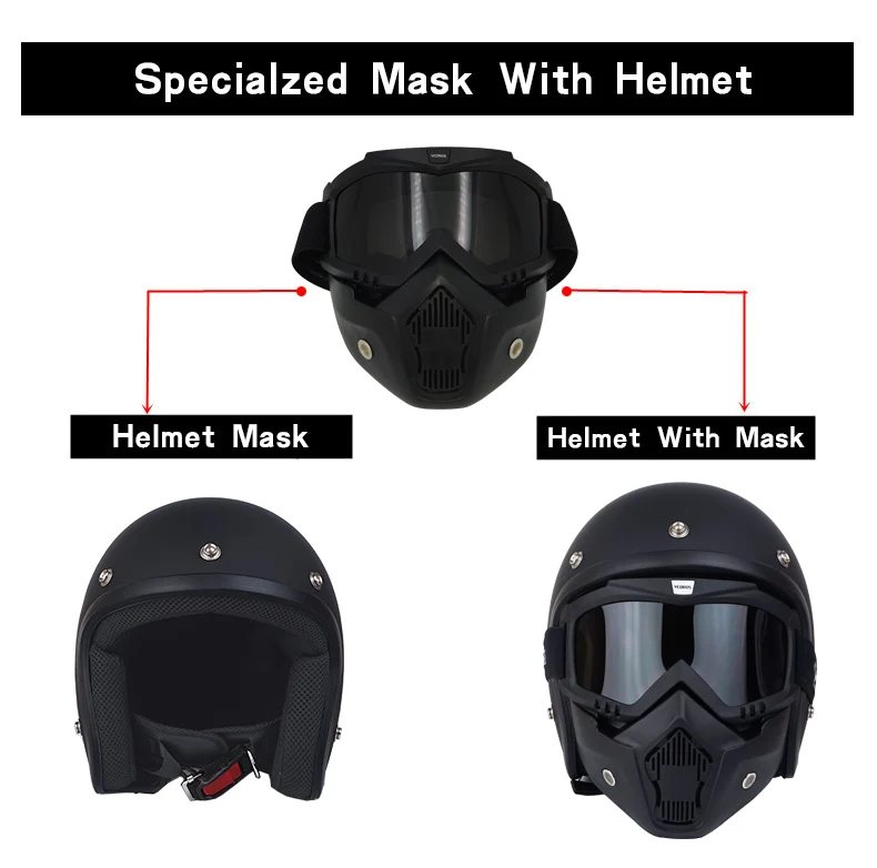 en face casque de moto vintage avec masque 