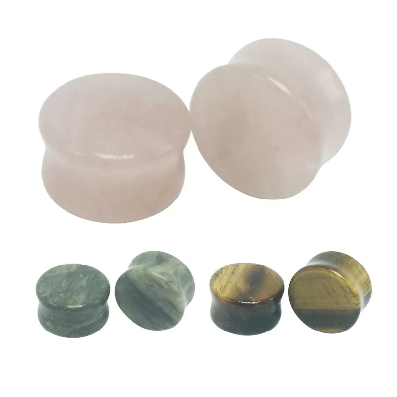 2pcs men women's flesh tunnels ear plugs saddle expanders natural stone 6-16mm body piercing stretcher jewelry for girls boys2