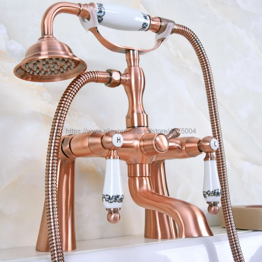 Antique Red Copper Deck Mounted Telephone Shape Spout Bathtub Mixer Tap Dual Handles with hand shower faucets Nna176
Antique Red Copper Deck Mounted Telephone Shape Spout Bathtub Mixer Tap Dual Handles with hand shower faucets Nna176