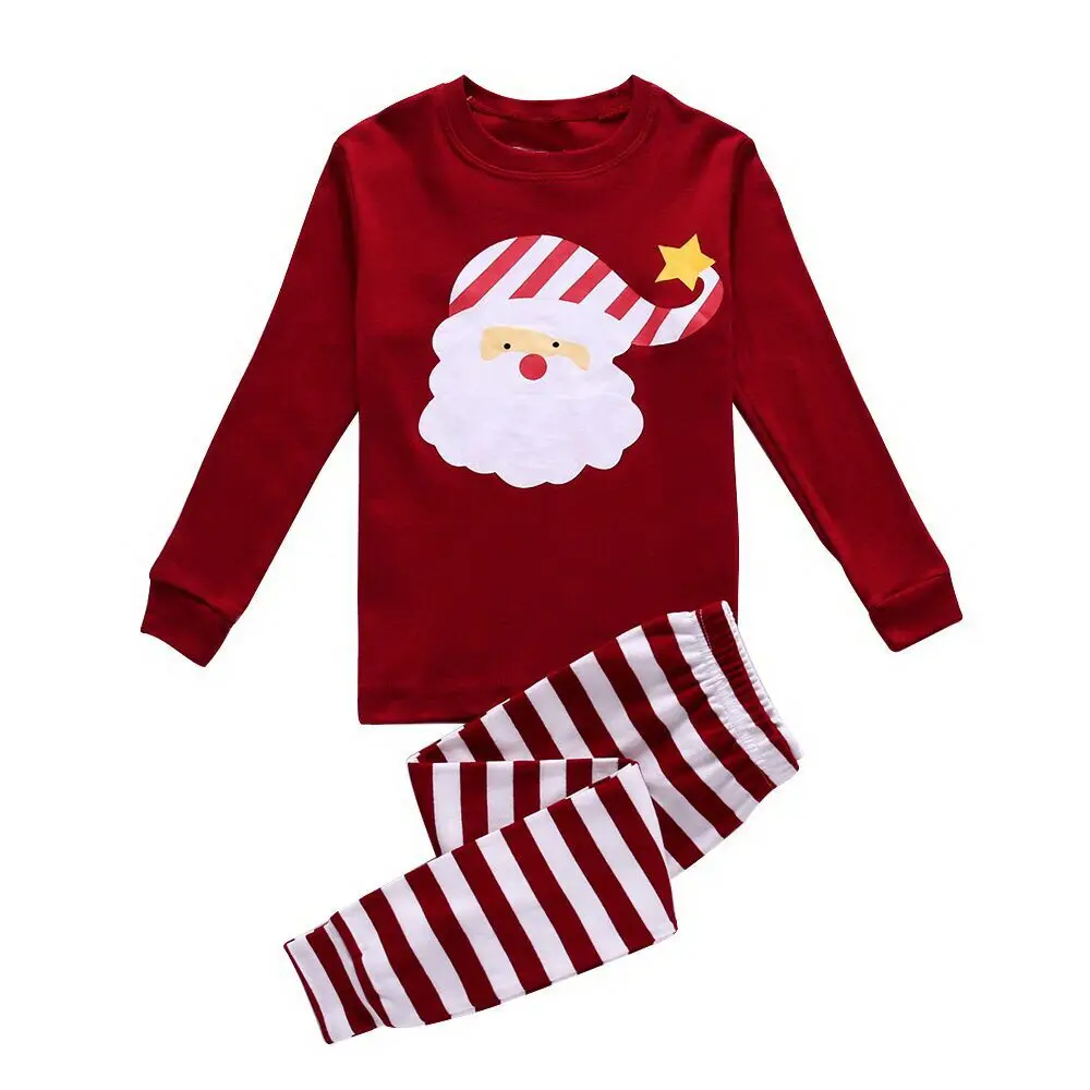 

Red Santa Baby Girls Pajamas Clothes Suits 100% Cotton Christmas Children Pyjamas Set 2-7 Years Sleepwear Boys Tee Tops Trouser