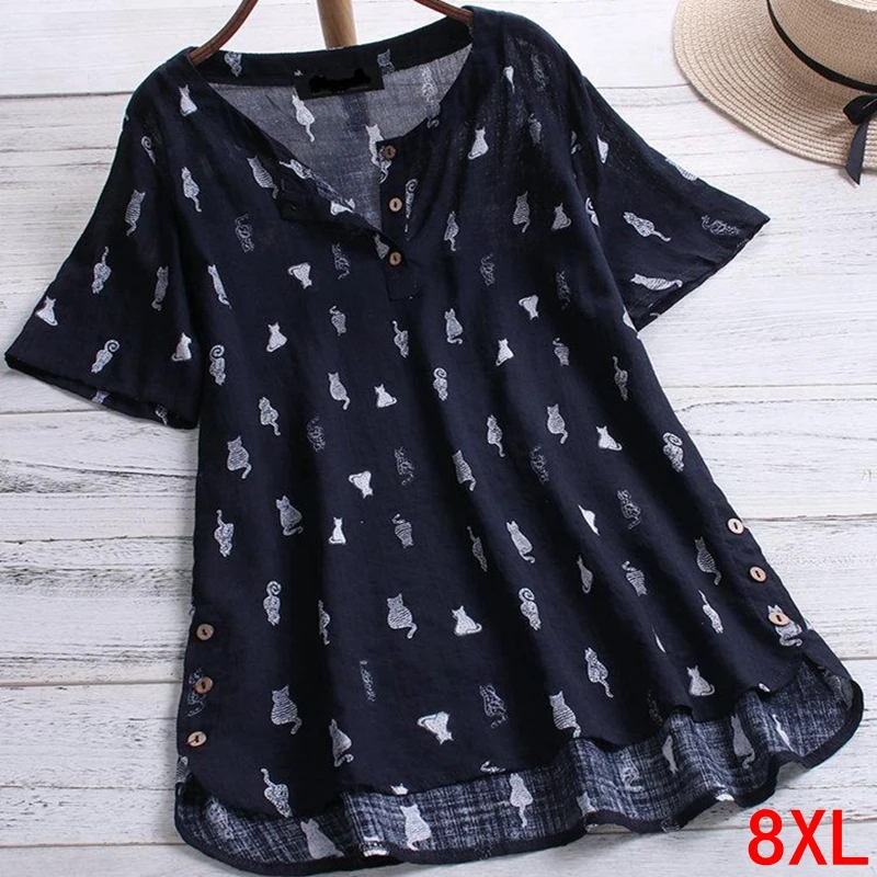 Large size women's shirt cotton and linen printed plus size 4XL 5XL 7XL 8XL summer V-neck short-sleeved loose blue shirt
Large size women's shirt cotton and linen printed plus size 4XL 5XL 7XL 8XL summer V-neck short-sleeved loose blue shirt