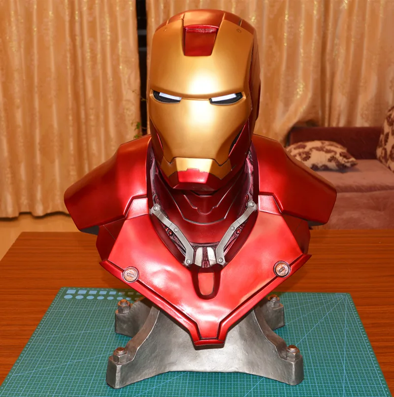 

21" Avengers: Endgame Statue Superhero Bust Iron Man 1:1 MK3 Head Portrait With LED Light GK Painted Statue