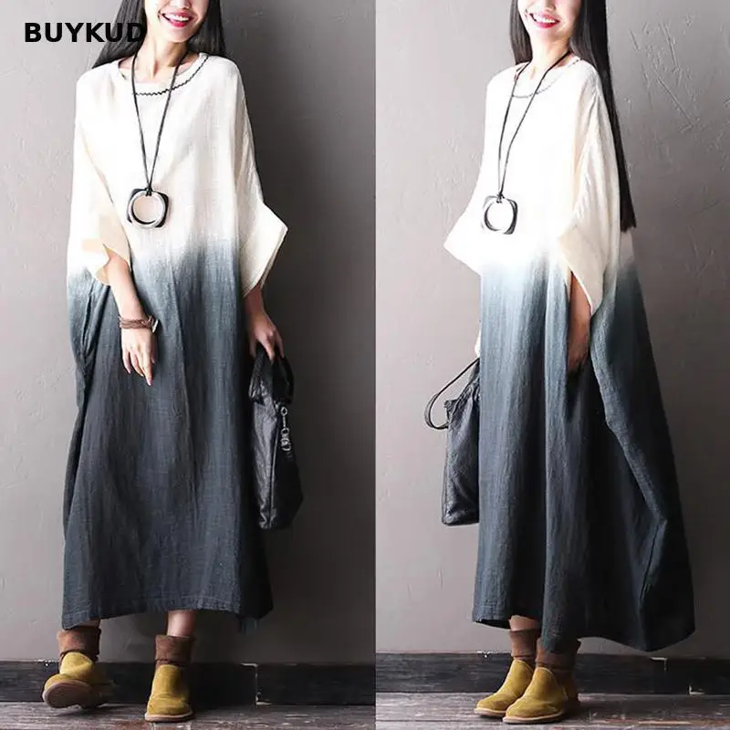 BUYKUD Bat Sleeve Spring Autumn Women Dress 2018 Gradient Plain Cotton Linen Maxi Dress Loose Long A Line Dresses Plus Size New
BUYKUD Bat Sleeve Spring Autumn Women Dress 2018 Gradient Plain Cotton Linen Maxi Dress Loose Long A Line Dresses Plus Size New