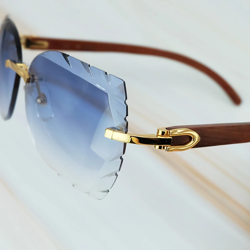 Rimless 3mm Thick Gradient Blue Lens Square Designer Brand Name Carter Sunglasses Wholesale Maroon Wood Sun Glass Wooden Shade (6)