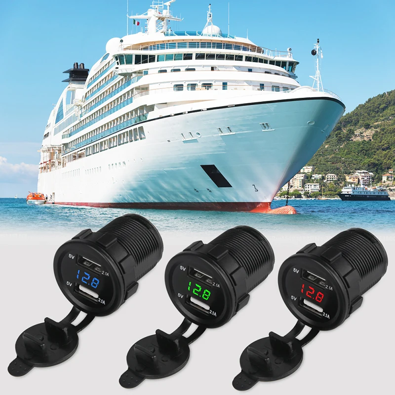 12V 24V Universal 2.1A Boat Motorcycle Car USB Charger Socket Voltmeter Cigarette Lighter Dual USB Charger For Phone
12V 24V Universal 2.1A Boat Motorcycle Car USB Charger Socket Voltmeter Cigarette Lighter Dual USB Charger For Phone