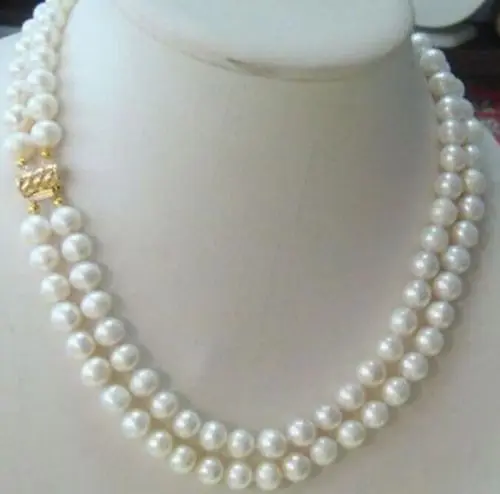 

FREE SHIPPING HOT sell new Style >>>>>AAA+2 ROW CHARMING 8-9MM AKOYA WHITE PEARL NECKLACE 18" 19" INCHES