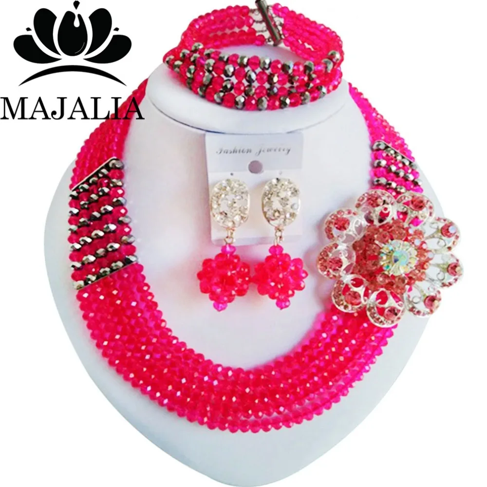 Majalia Fashion Nigeria Wedding African Beads Jewelry Set Hot Pink and Silver Crystal Necklace Bridal Jewelry Sets 5XC018
Majalia Fashion Nigeria Wedding African Beads Jewelry Set Hot Pink and Silver Crystal Necklace Bridal Jewelry Sets 5XC018