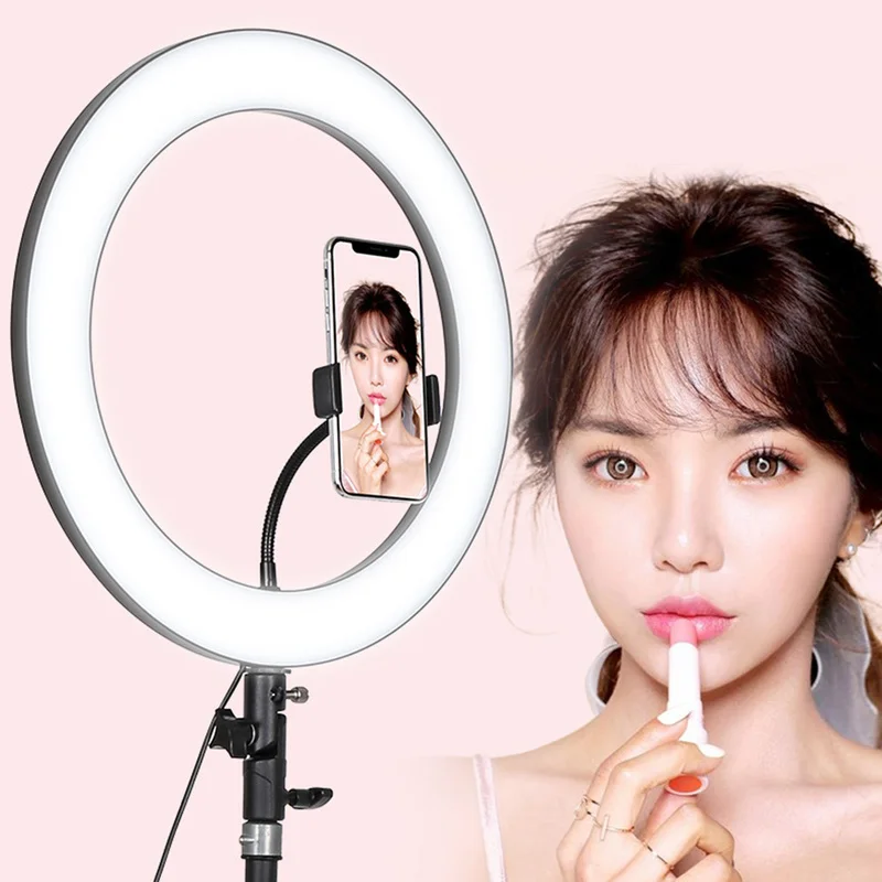 Phone Holder for Live Broadcast 36cm 288 LED Ring Light 18W 5600K Dimmable Phone Stand Fill Light Beauty Selfie Light for Home
Phone Holder for Live Broadcast 36cm 288 LED Ring Light 18W 5600K Dimmable Phone Stand Fill Light Beauty Selfie Light for Home