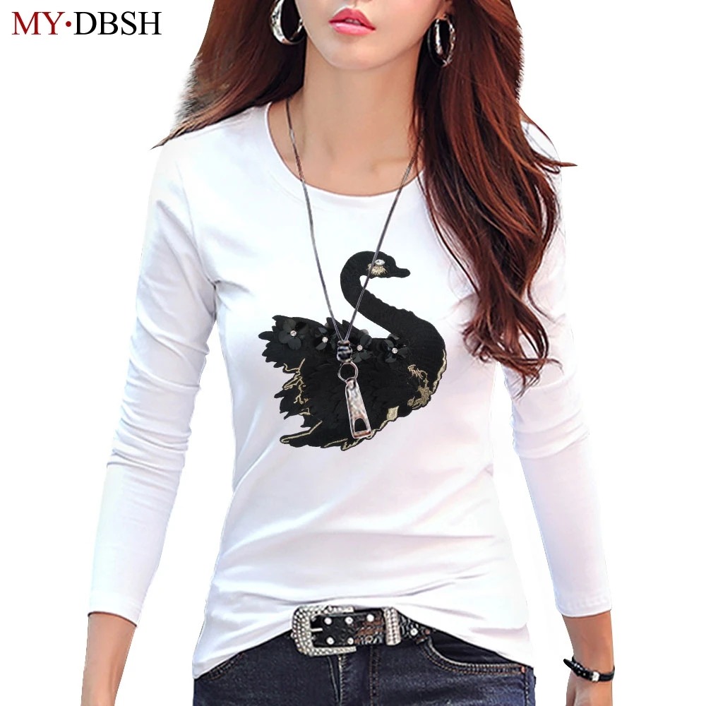 England Style Women t shirt Swan Feathers embroidered Harajuku T-Shirts Casual Long Sleeve O Neck Female Tops camisetas mujer
England Style Women t shirt Swan Feathers embroidered Harajuku T-Shirts Casual Long Sleeve O Neck Female Tops camisetas mujer