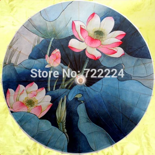 Красивый китайский Зонт диаметром 50 см с изображением лотоса промасленный