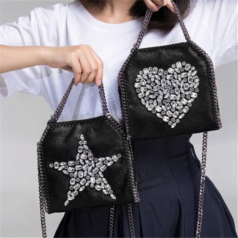 Women Shoulder Bags Crystal Totes Black Luxury Women Zip Leather Punk Handbags Heart Star Chain Bags Ladies Small Crossbody Bags
Women Shoulder Bags Crystal Totes Black Luxury Women Zip Leather Punk Handbags Heart Star Chain Bags Ladies Small Crossbody Bags