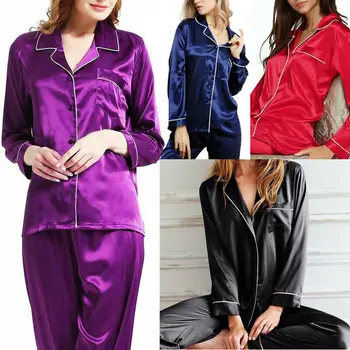 Hot Womens Long Pajamas Sets Solid 2Pcs Button Closure Silk-like Fashion Ladies Satin Sleepwear with Pants Sleepwear Suit S-XL
Hot Womens Long Pajamas Sets Solid 2Pcs Button Closure Silk-like Fashion Ladies Satin Sleepwear with Pants Sleepwear Suit S-XL
