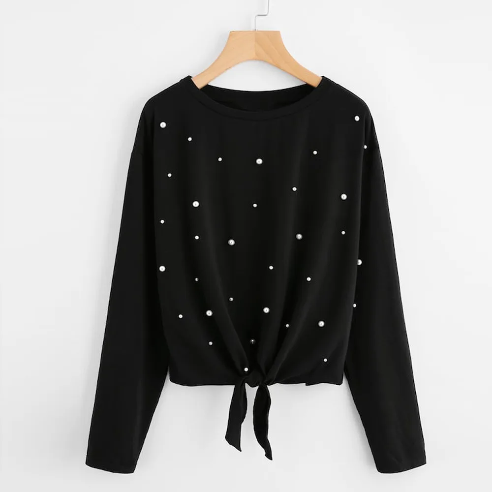 Fashion Women Blouse Daily Casual Solid Beading Knot Front Tops Long Sleeve Shirt O-Neck Blouse Loose ladies Street Wear
Fashion Women Blouse Daily Casual Solid Beading Knot Front Tops Long Sleeve Shirt O-Neck Blouse Loose ladies Street Wear